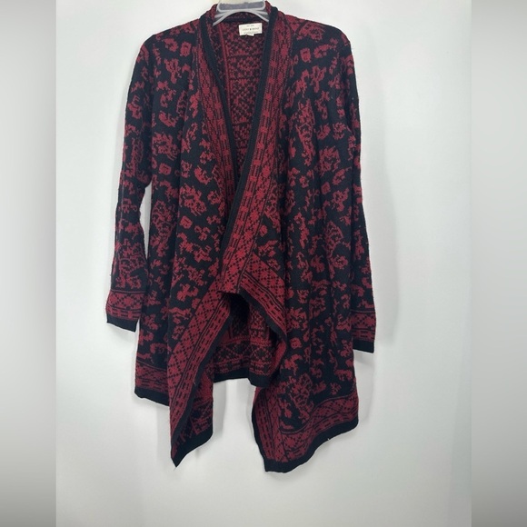 Lucky Brand Red & Black Wrap Cardigan Sz M Open Front Draped NWOT Brand $129 - Picture 1 of 4
